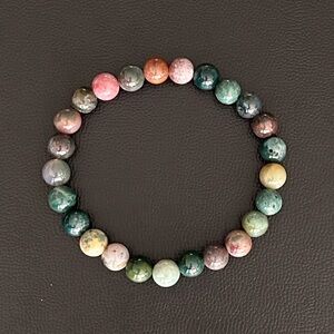 Natural Crystal Indian Agate 8mm Gemstone Stretch Bracelet 7”